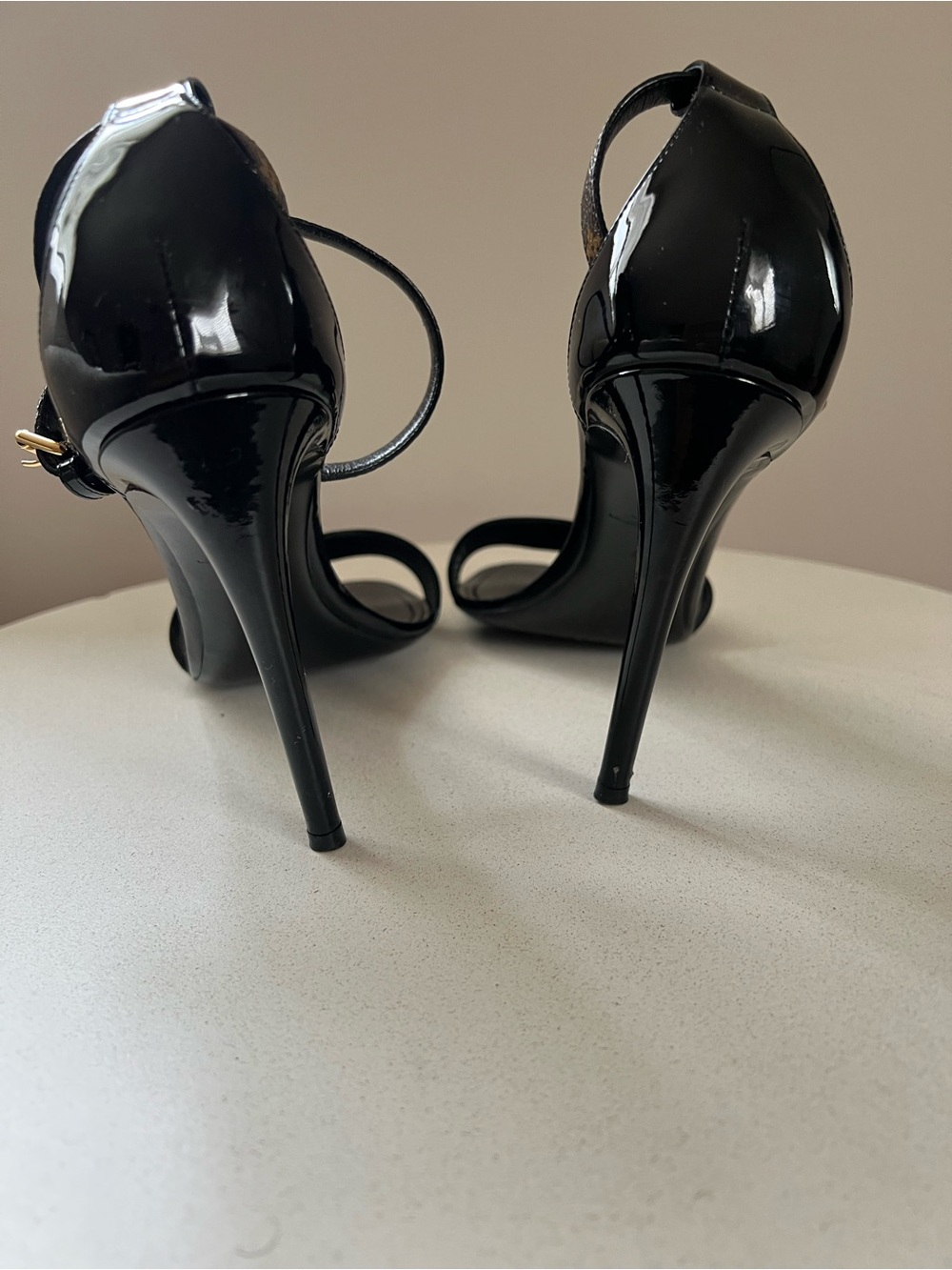Louis Vuitton Black Patent Leather Monogram Ankle-Strap Heels - Picture 2 of 5